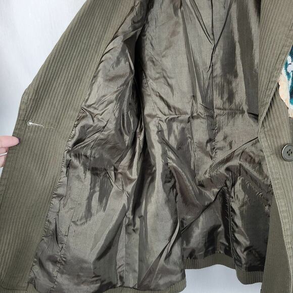 Aziz Womens Olive Cotton Embroidered‎ Flap Pockets One Button Blazer Jacket Sz L - Picture 5 of 12